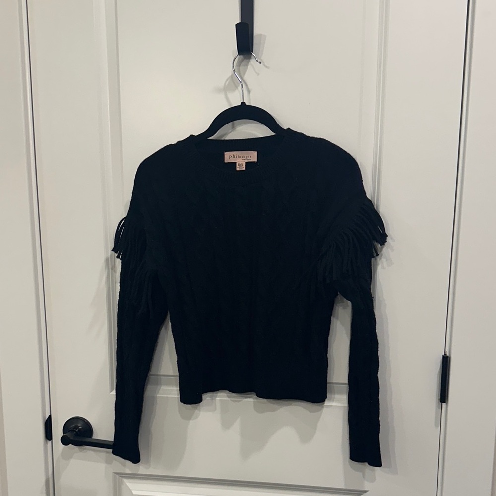 Philosophy Black Sweater with Fringe Details